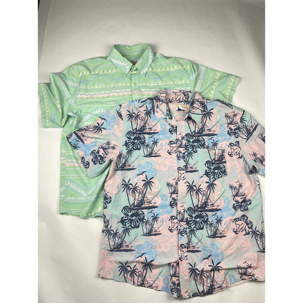 Huk Fishing Button Down Shirt Men's Size Large - Lot of 2 Hawaiian Shirt